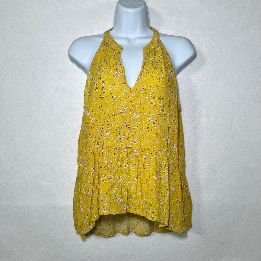 Sim & Sam Floral Ditsy Boho Festival Cottagecore 70s Yellow Halter Top